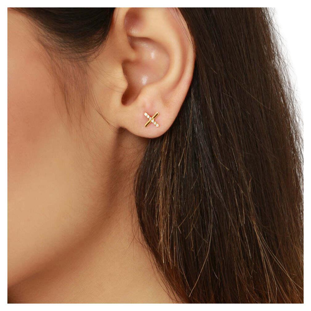 14K Massivgold Diamant Tic-Tac-Toe Ohrring Gold XO Handgefertigtes Elegantes Paar Ohrringe, Paar
