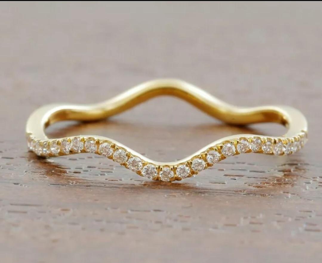 Women's or Men's 14k Solid Gold Diamond Wave Ring Eternity Diamond Band Ring Stackable Jewelry. For Sale