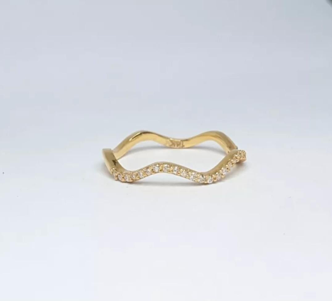 14k Solid Gold Diamond Wave Ring Eternity Diamond Band Ring Stackable Jewelry. For Sale 1