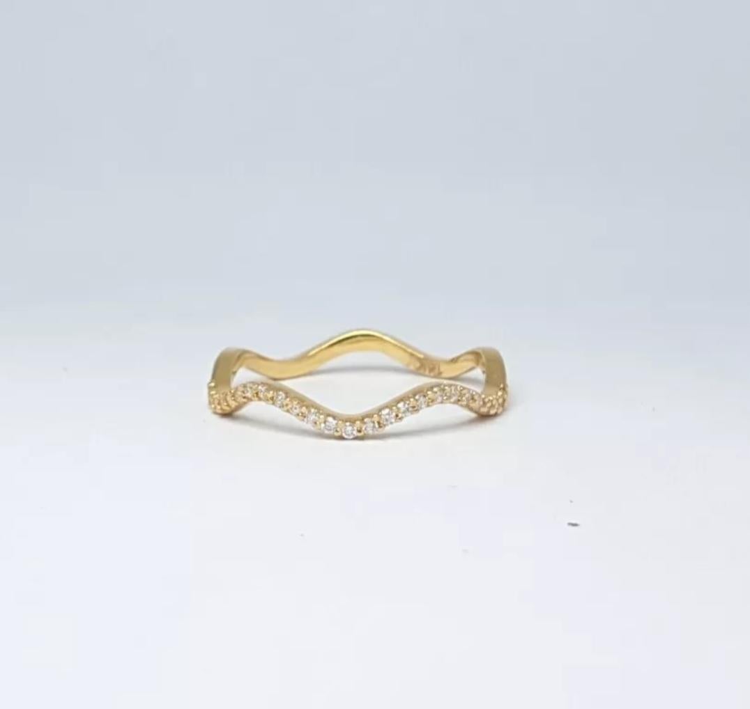 14k Solid Gold Diamond Wave Ring Eternity Diamond Band Ring Stackable Jewelry. For Sale 2