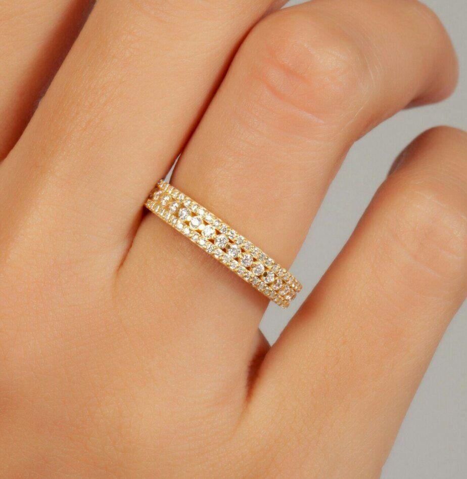 Anneau de mariage en or massif 14K avec diamant Anneau d'anniversaire pour femmes anneau de diamant en vente 4