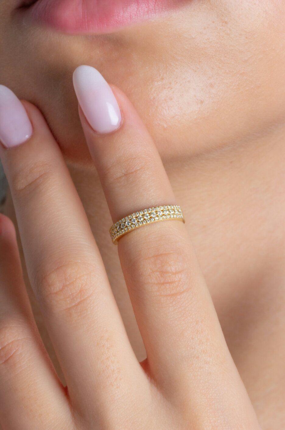 Anneau de mariage en or massif 14K avec diamant Anneau d'anniversaire pour femmes anneau de diamant en vente 6