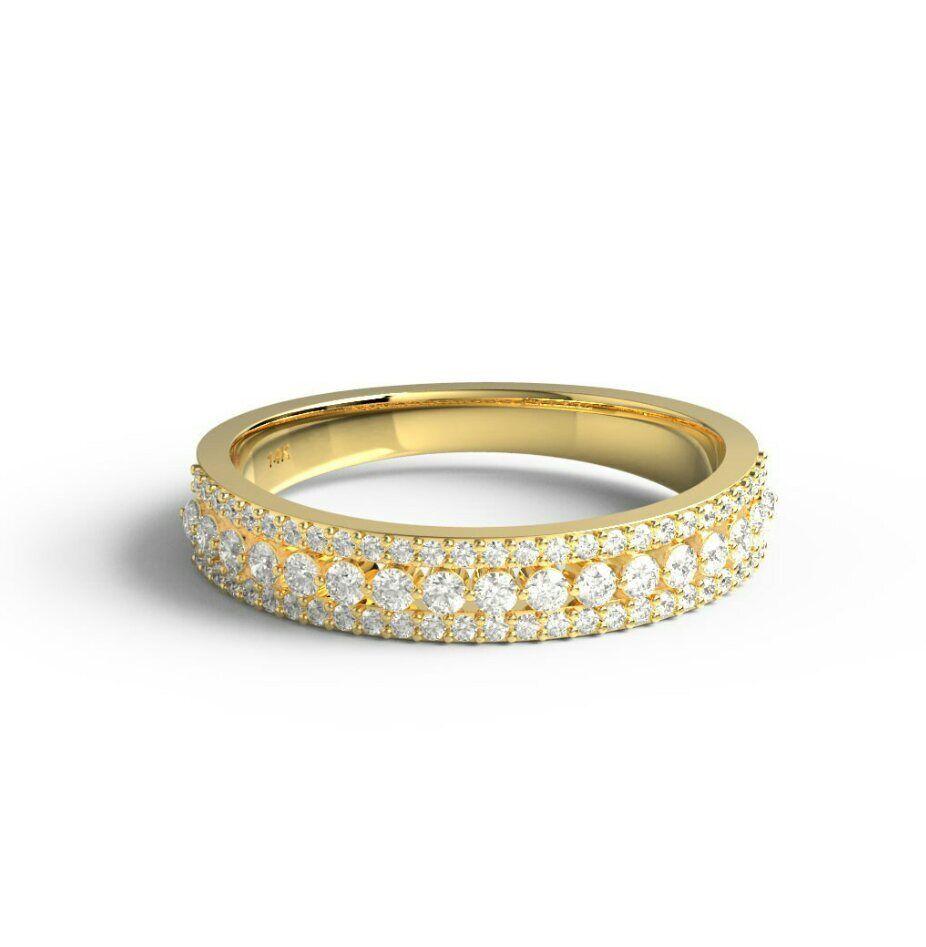 Art déco Anneau de mariage en or massif 14K avec diamant Anneau d'anniversaire pour femmes anneau de diamant en vente