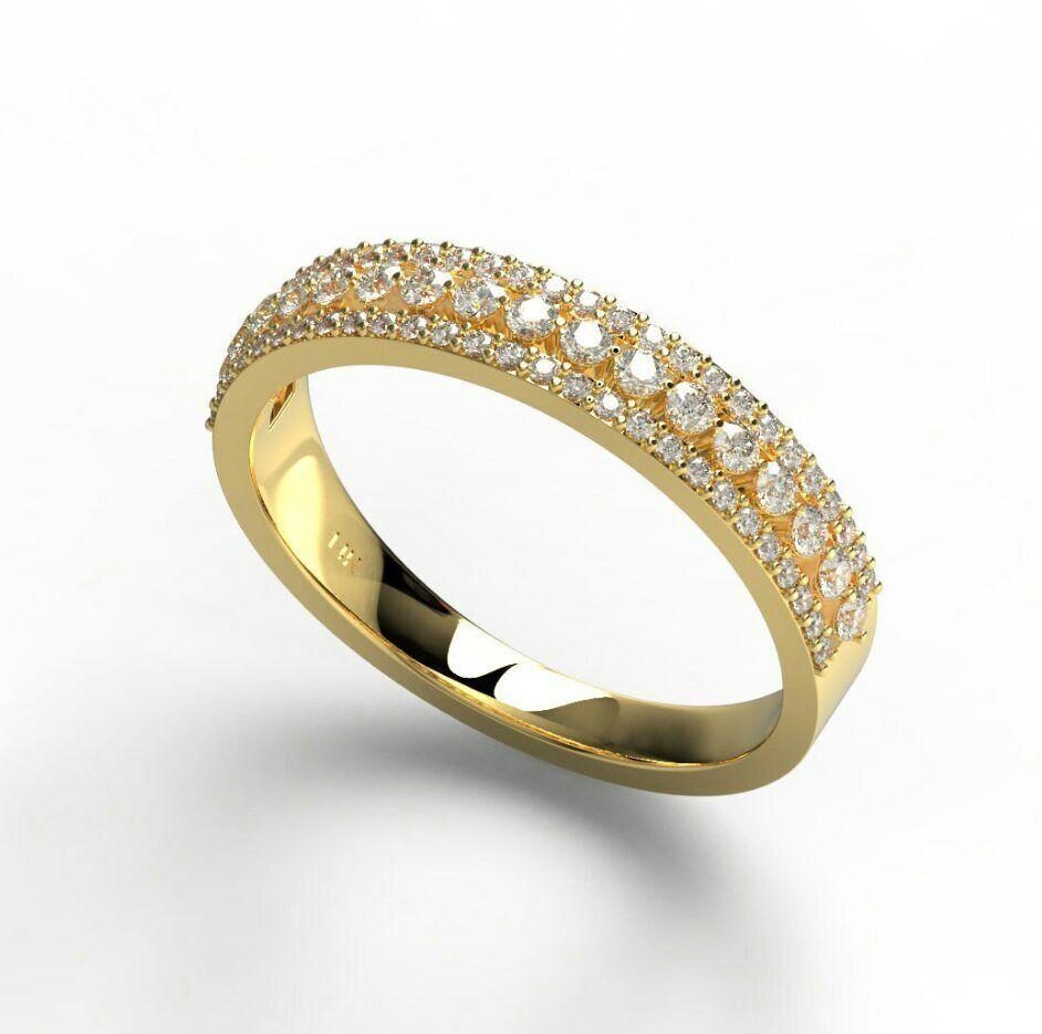 Anneau de mariage en or massif 14K avec diamant Anneau d'anniversaire pour femmes anneau de diamant Unisexe en vente