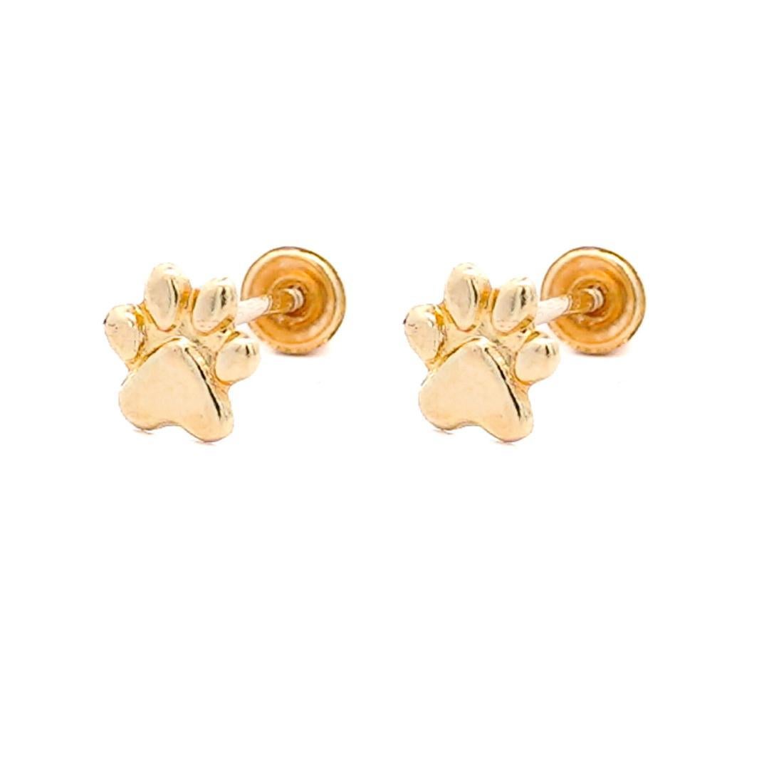 Modern 14K Solid Gold Dog Paw Stud Earrings On Screw Back For Sale