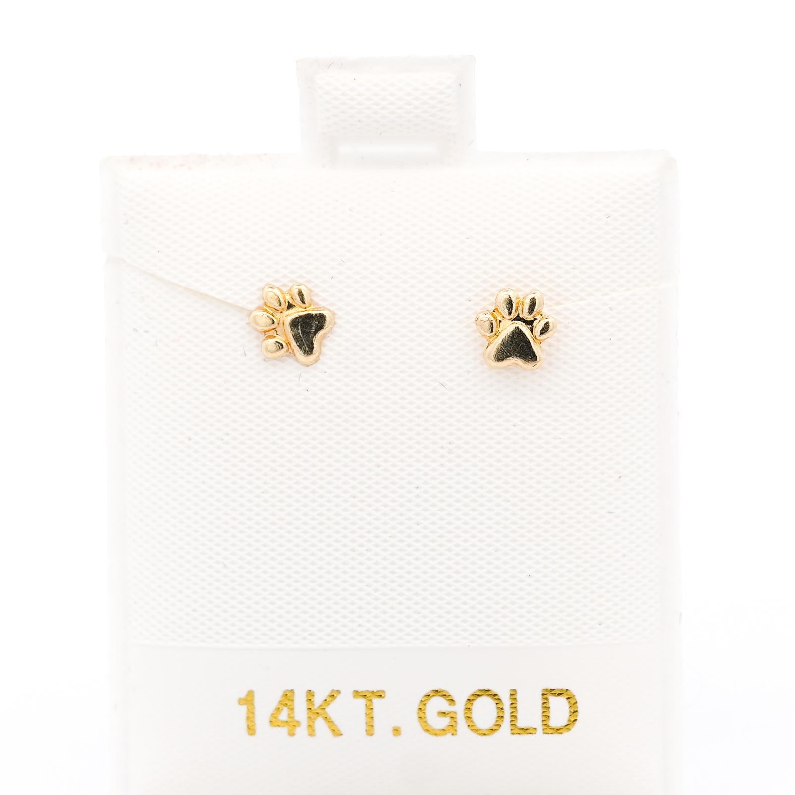 Women's 14K Solid Gold Dog Paw Stud Earrings On Screw Back For Sale