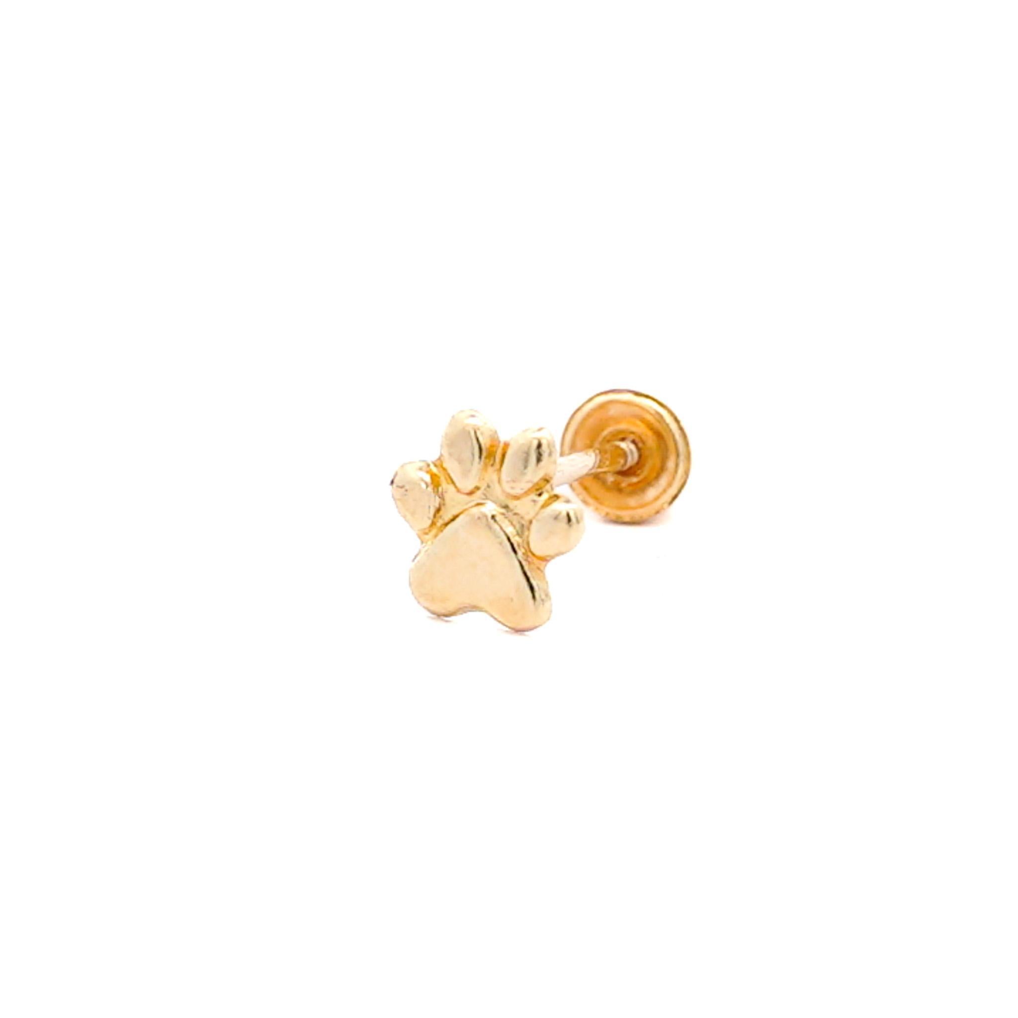 14K Solid Gold Dog Paw Stud Earrings On Screw Back For Sale 1