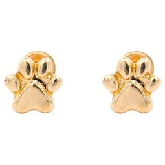 14K Solid Gold Dog Paw Stud Earrings On Screw Back