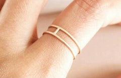 14k Solid Gold Double Band Stacking Geometric Ring Valentines Women Ring Gift.