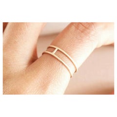 14k Solid Gold Double Band Stacking Geometric Ring Valentines Women Ring Gift.