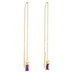 14k Solid Gold Drop Earrings with amethyst. 