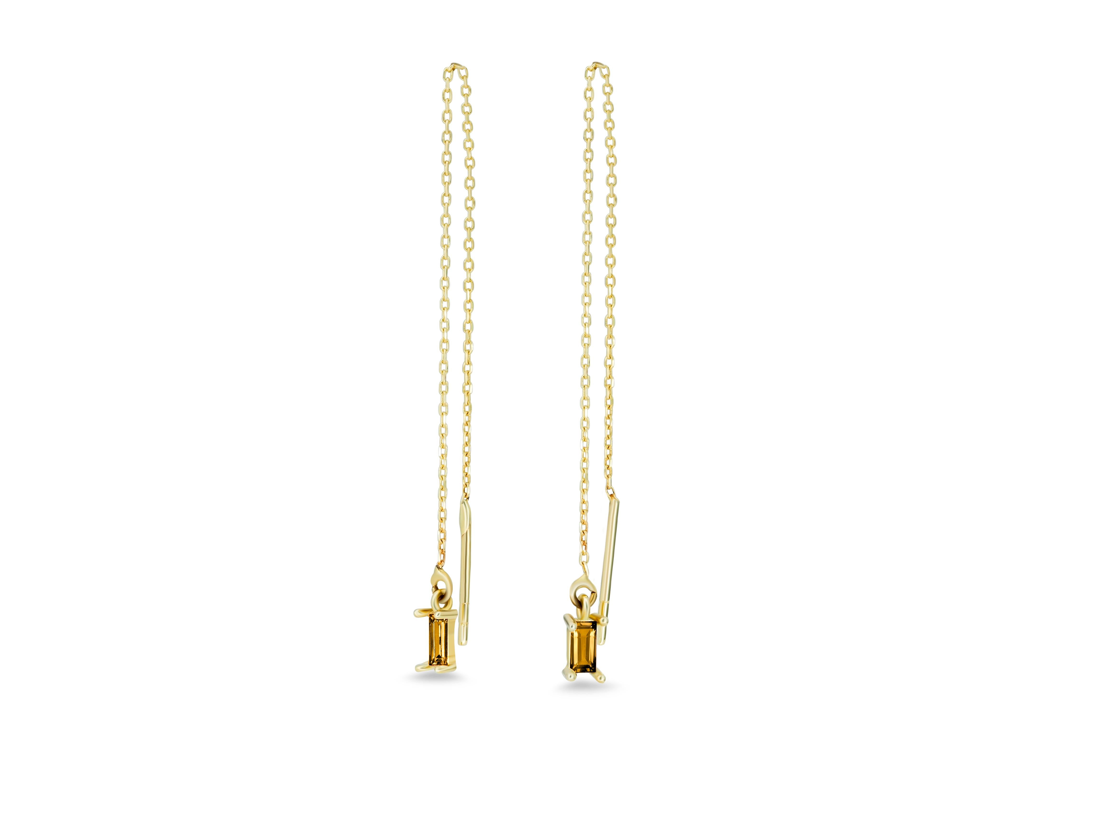 Boucles d'oreilles pendantes en or massif 14 carats avec citrine, chaîne Pour femmes en vente