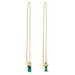 14k Solid Gold Drop Earrings with emerald. 