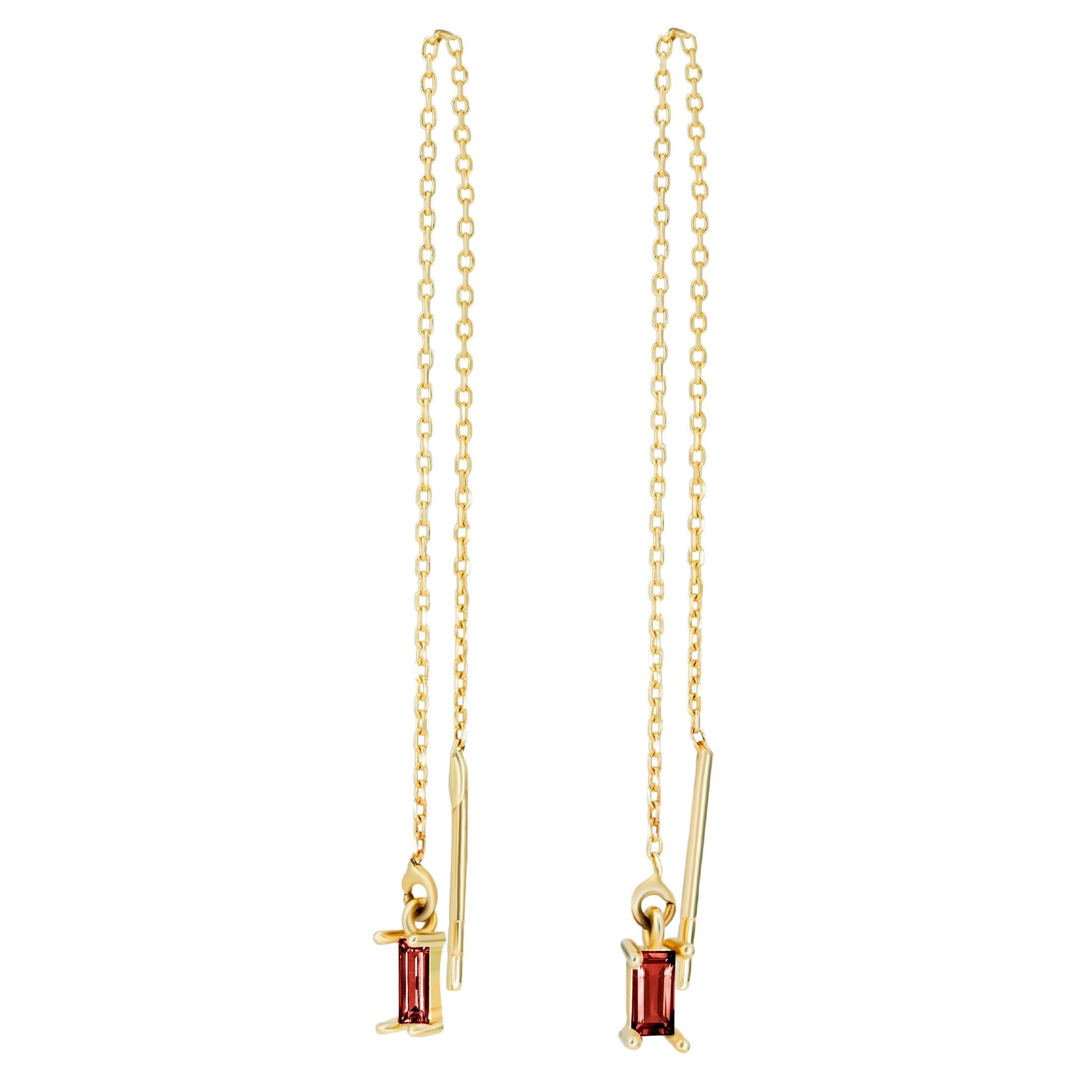 14k solid gold drop earrings with garnets.  For Sale