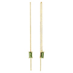 14k Solid Gold Drop Earrings with Peridot, Chain Gold Earrings