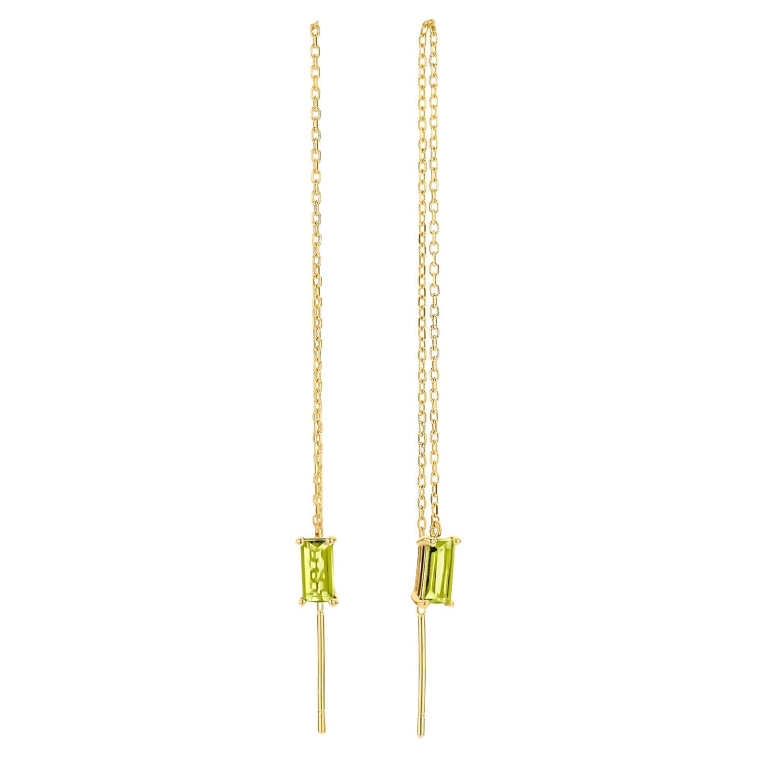 Boucles d'oreilles pendantes en or massif 14k avec péridot, Boucles d'oreilles en or en chaîne