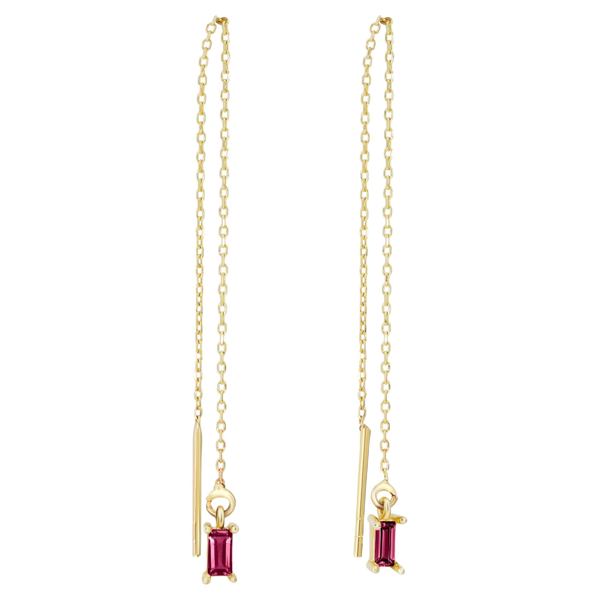 14k Solid Gold Drop Earrings with rubies. 