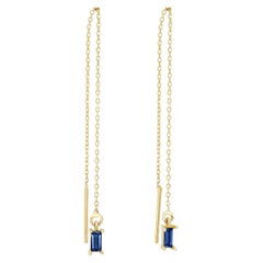 14k Solid Gold Drop Earrings with sapphire. 