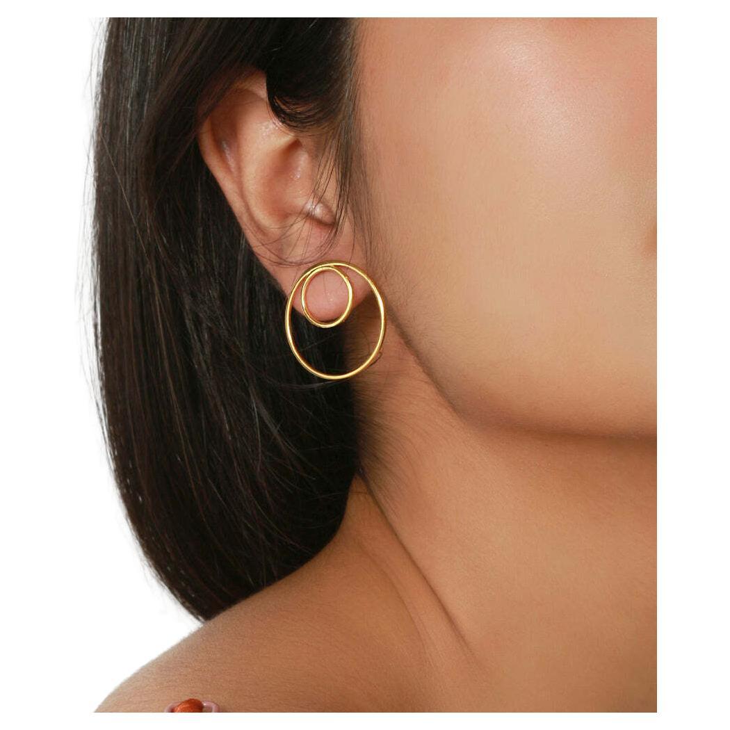 14K Solid Gold Dual Circle Earring Gold Big Hoop Earring Fine Jewelry For Womens For Sale