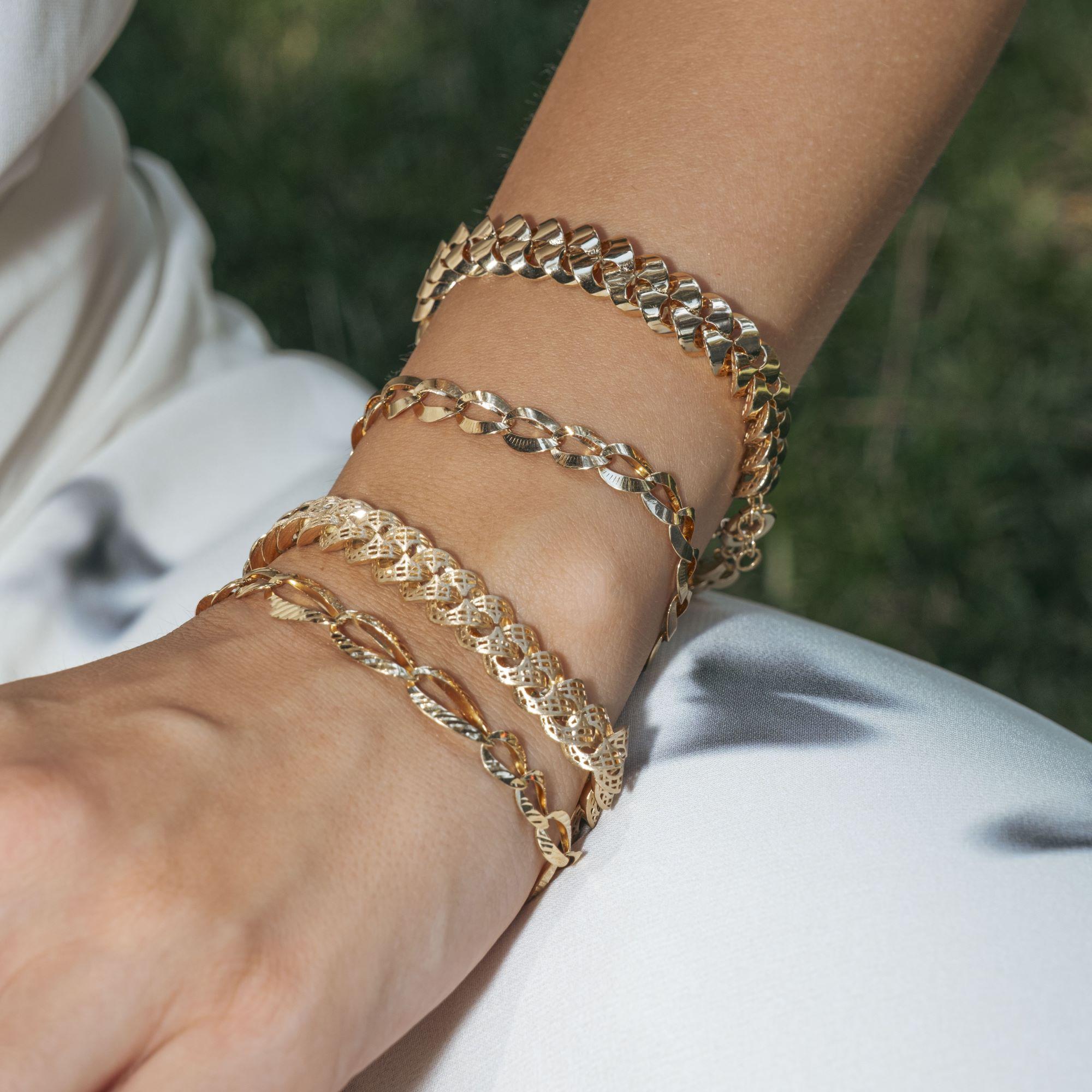 Bracelet à maillons cubains Dualis en or massif 14K - Design double face réversible en vente 4
