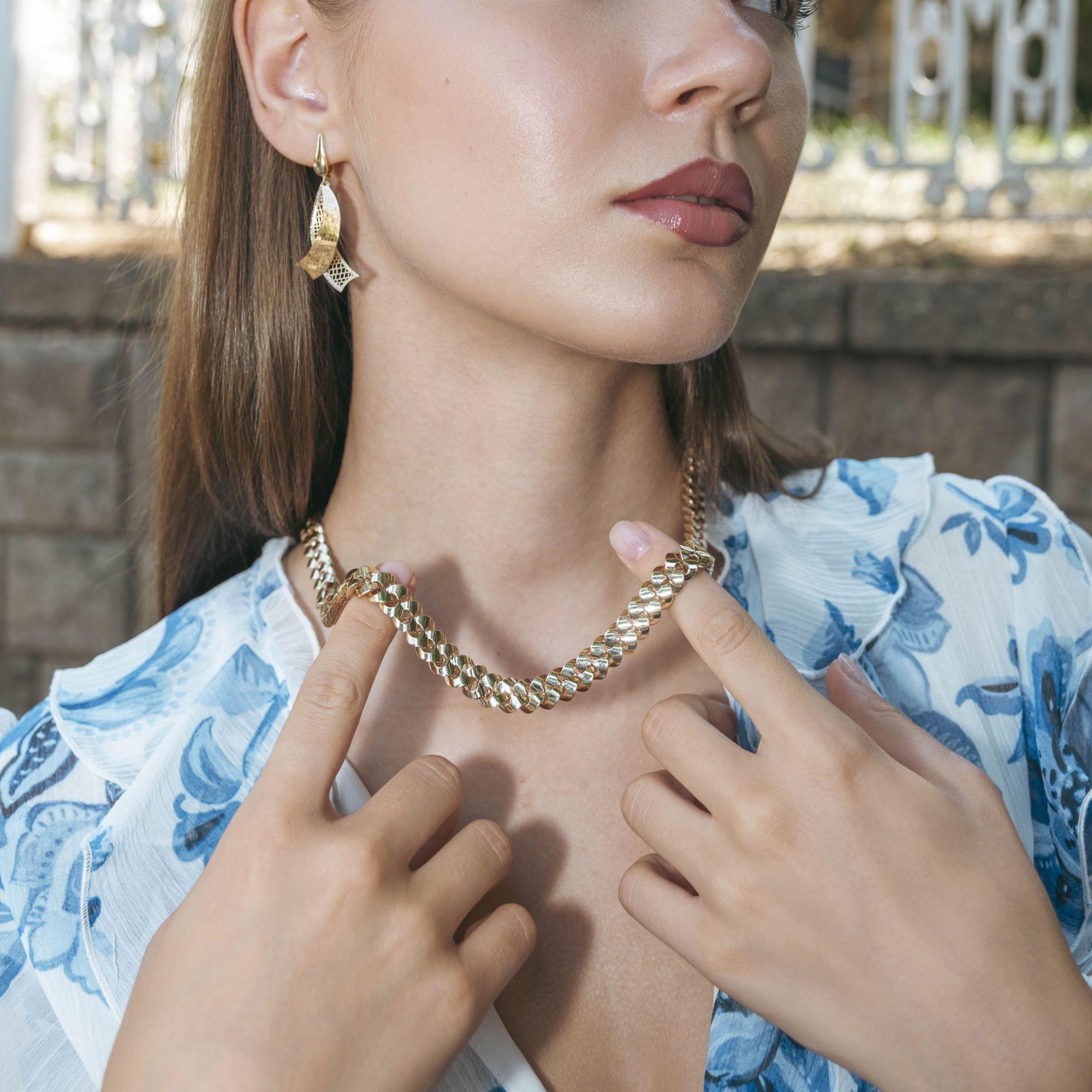 14K Solid Gold Dualis Cuban Link Kette Halskette - Reversible Double-Sided Design im Angebot 3