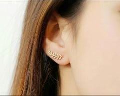 14k Solid Gold Ear Cuff Leaf Design Diamond Earrings Studs Leaves Designer Studs