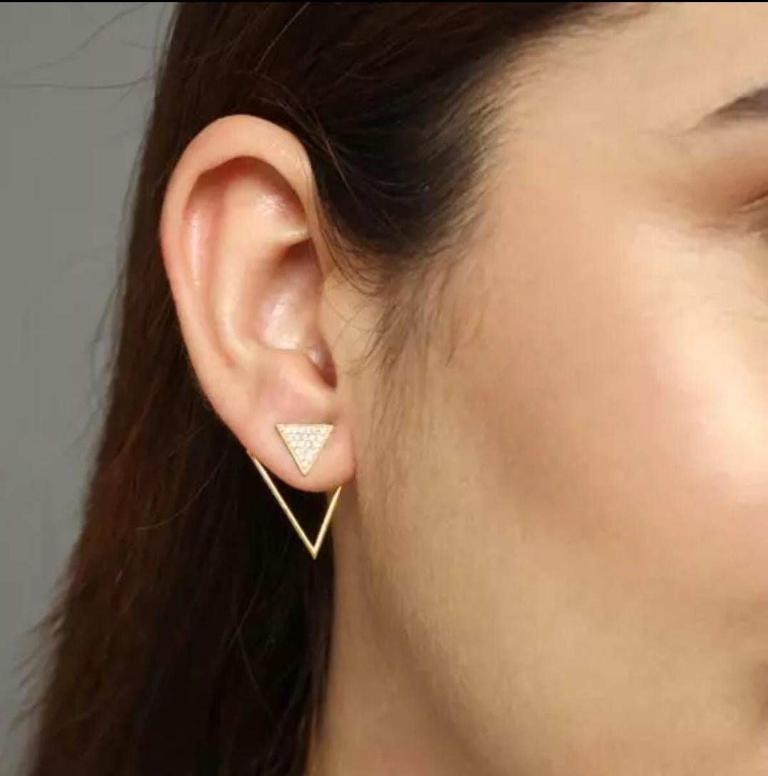 Boucles d'oreilles en or massif 14K Elegant ear jacket Triangle Shape Studs en vente 5
