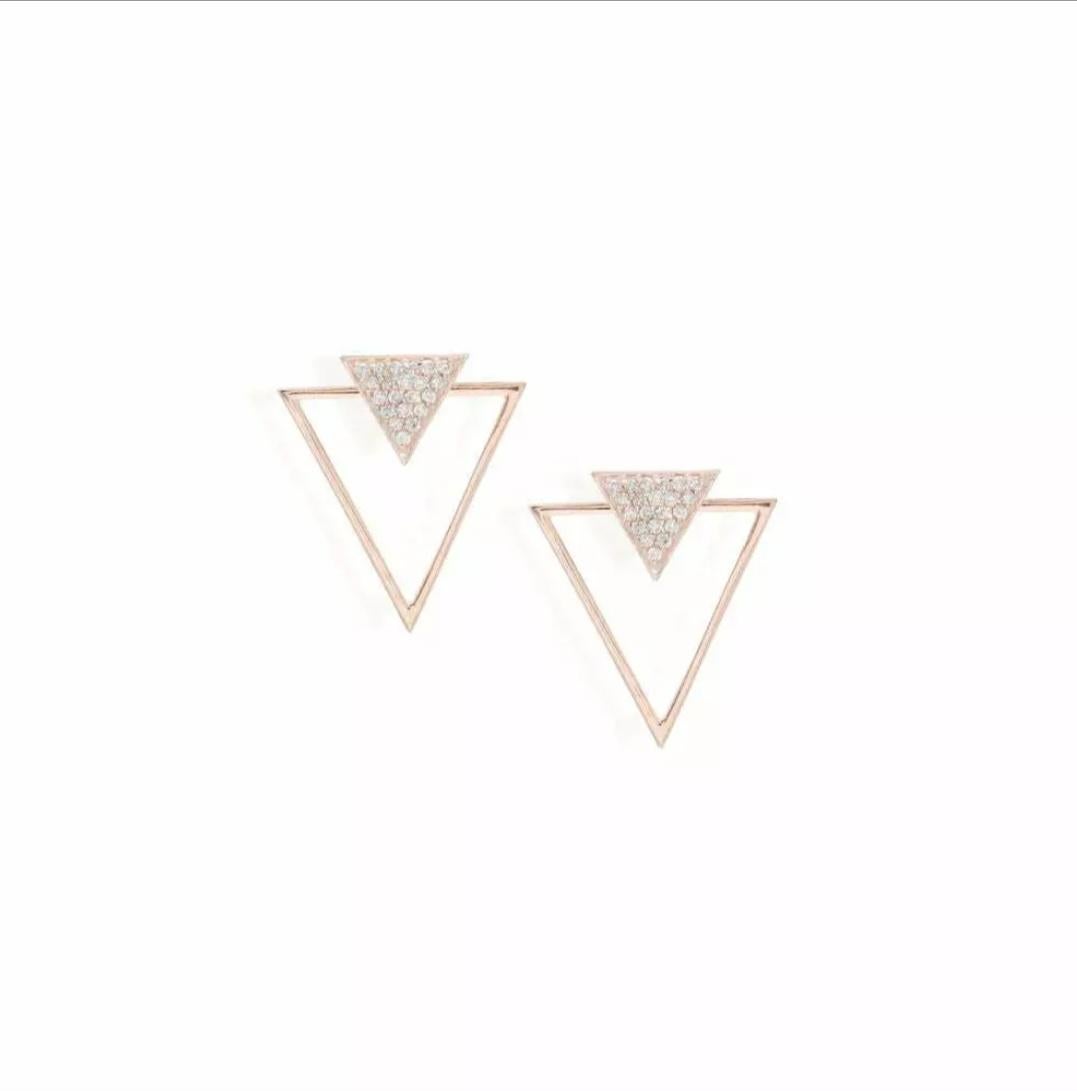 Taille ronde Boucles d'oreilles en or massif 14K Elegant ear jacket Triangle Shape Studs en vente