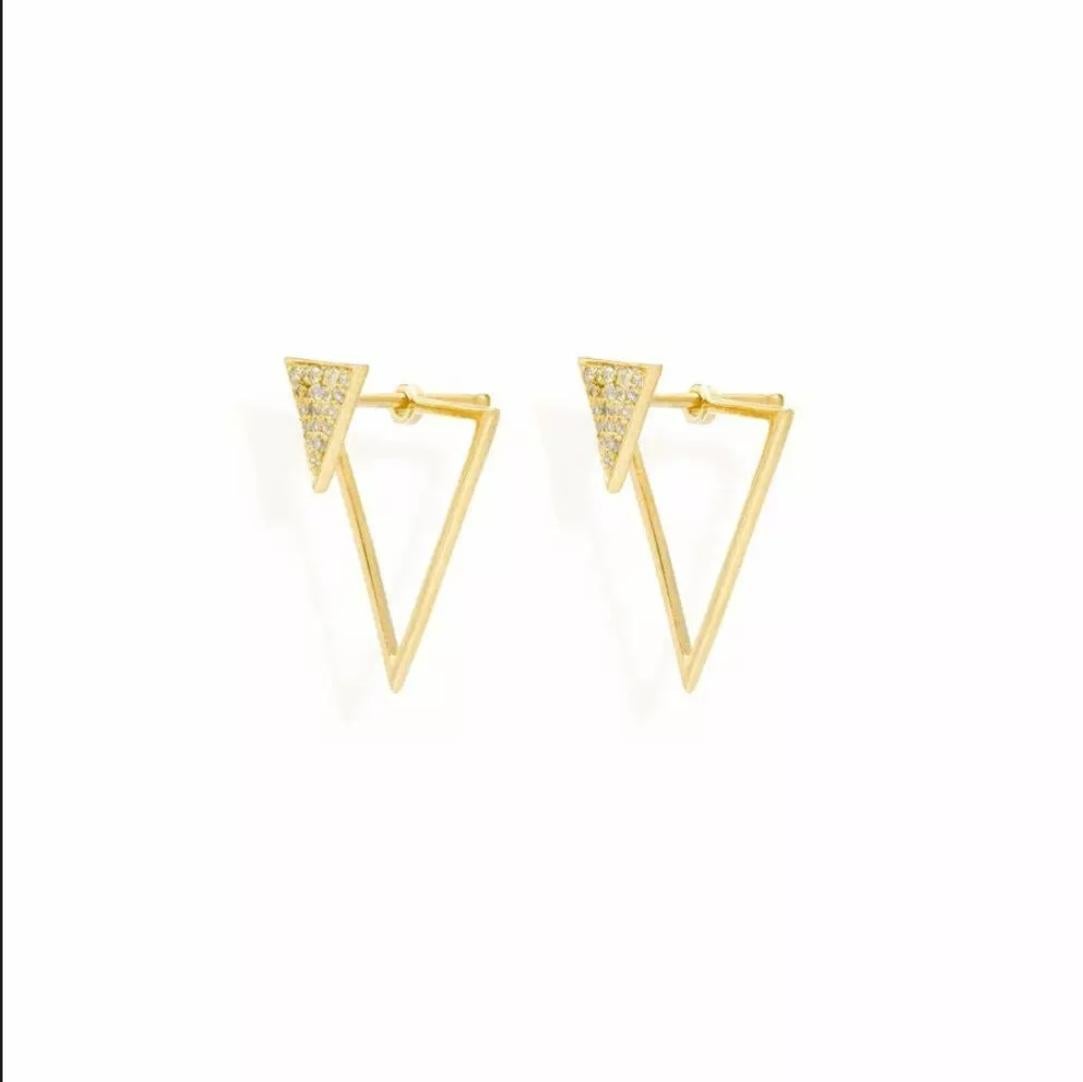 Boucles d'oreilles en or massif 14K Elegant ear jacket Triangle Shape Studs Neuf - En vente à Chicago, IL