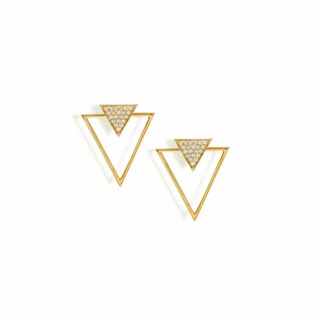 Boucles d'oreilles en or massif 14K Elegant ear jacket Triangle Shape Studs Unisexe en vente