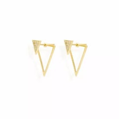 14K Solid Gold Ear Jacket Earrings Triangle Shape Studs