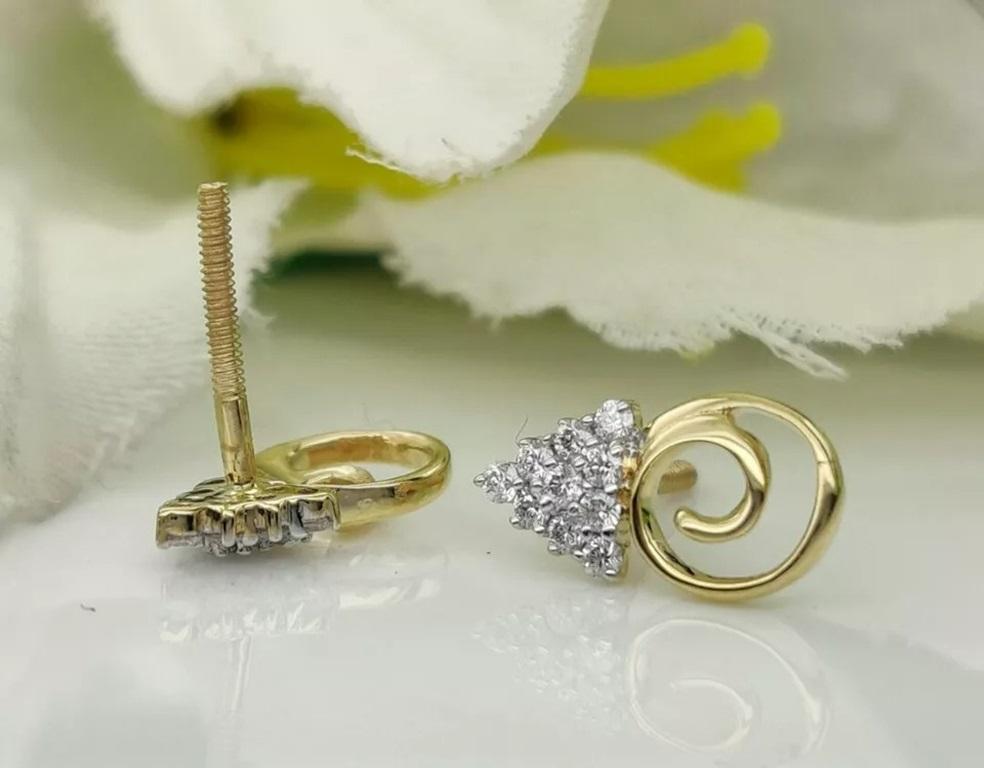 Round Cut 14k Solid Gold Earring Gold Diamond Stud Earring Dainty Diamond For Sale