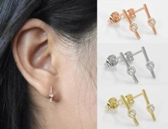 14k Solid Gold Earrings Diamond Bar Stud Earrings Solitaire Diamond Earrings
