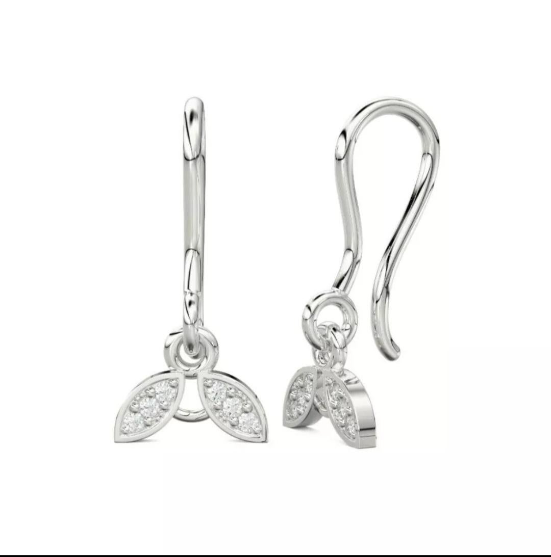 da uomo o donna Orecchini in oro massiccio 14K con diamante a doppia foglia, piccoli ganci per orecchio 1 paio in vendita