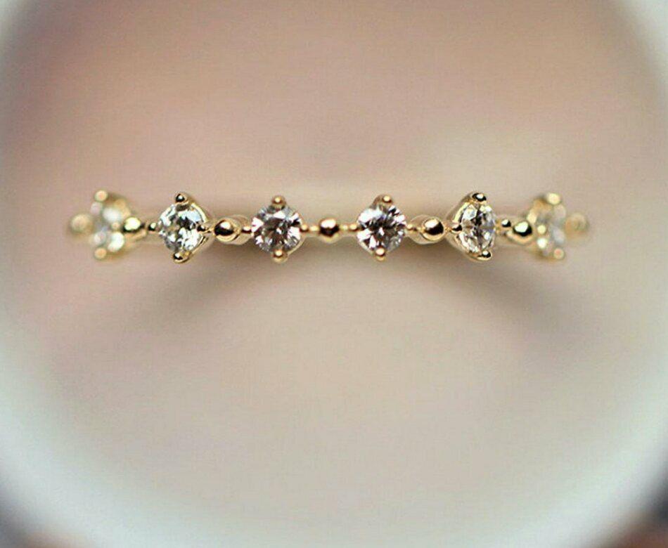 14k Solid Gold Elegant Stacking Thin Band Dainty Diamond Ring Women Ring Band  For Sale 6