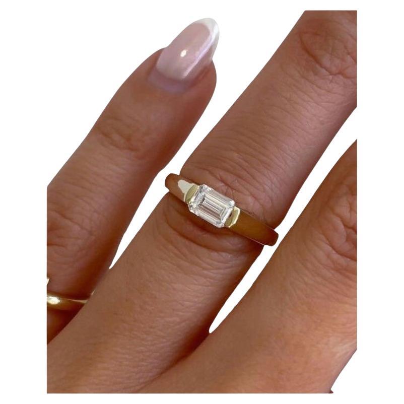 14k solid gold Emerald Cut Moissanite 1cts Wedding Band Ring Solitaire Ring For Sale