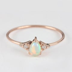 14K Solid Gold Ethiopian Opal Ring Pave Diamond Minimalist Ring Gift For Women.