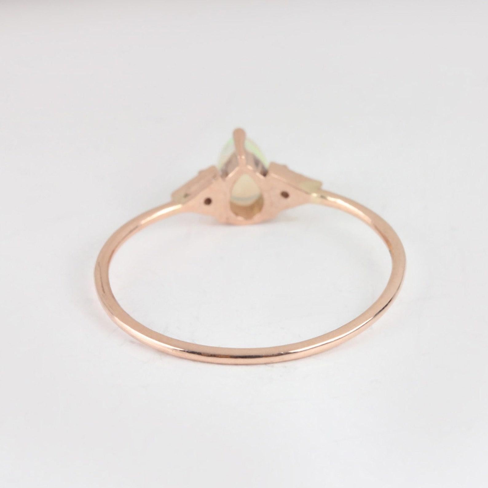 Brilliant Cut 14K Solid Gold Ethiopian Opal Ring Pave Diamond Minimalist Ring Gift For Women. For Sale