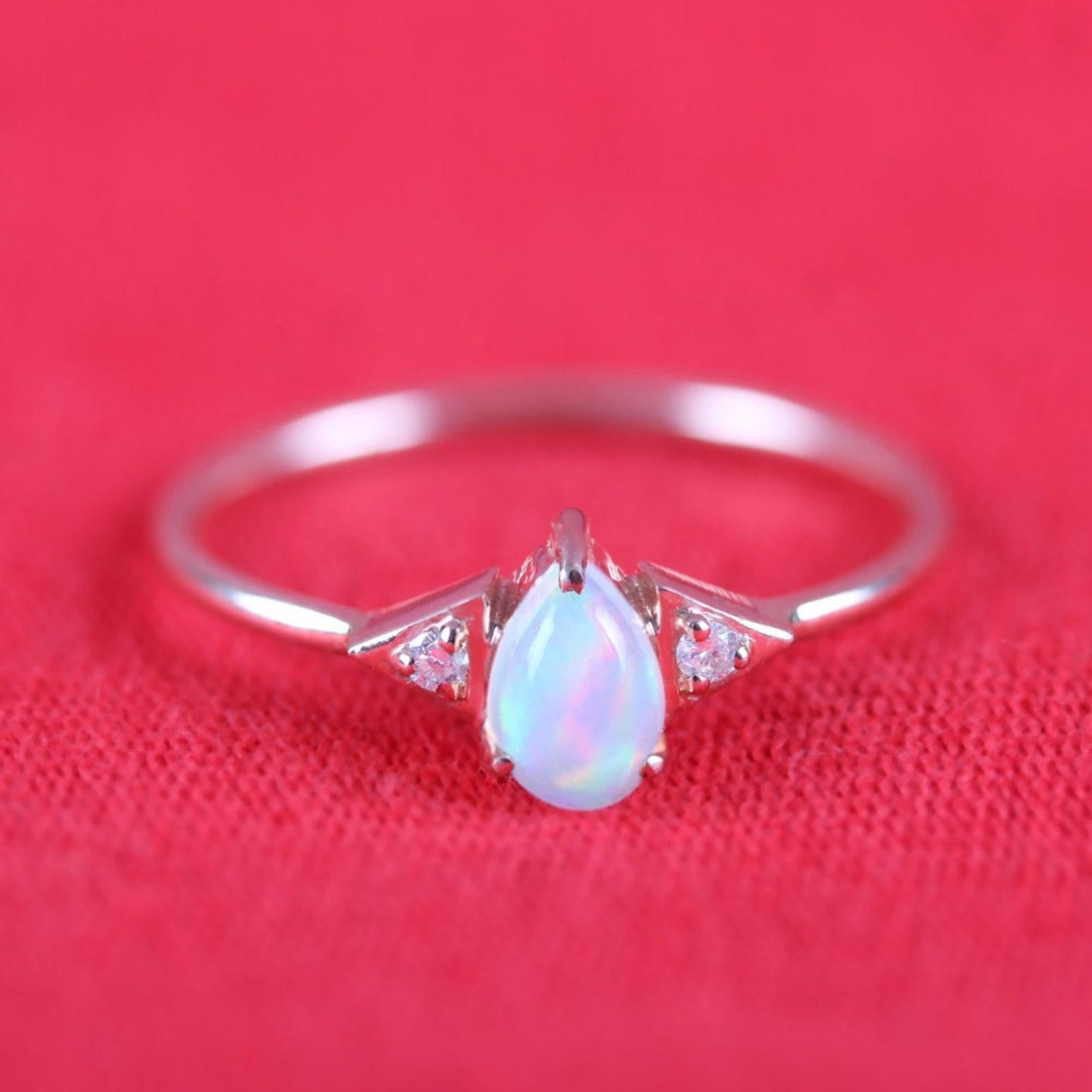 14K Solid Gold Ethiopian Opal Ring Pave Diamond Minimalist Ring Gift For Women. For Sale 1