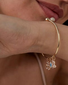 14k Solid Gold Flexible Charm Bangle Bracelet Genuine Diamond