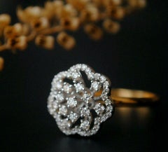 14k Massivgold Floral Cluster Diamant Statement-Blumen-Cluster-Ring