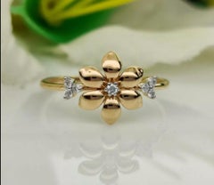 14k Solid Gold Floral Diamond Ring Minimalist Diamond Anniversary Ring Gift