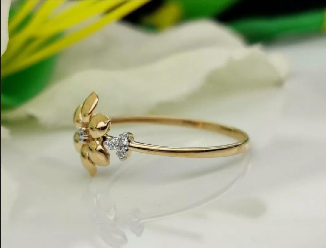 Anillo de Diamantes Floral de Oro Macizo de 14k Anillo de Aniversario de Diamantes Minimalista Regalo Art Decó en venta