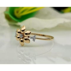 14k Solid Gold Floral Minimalist Diamond Ring