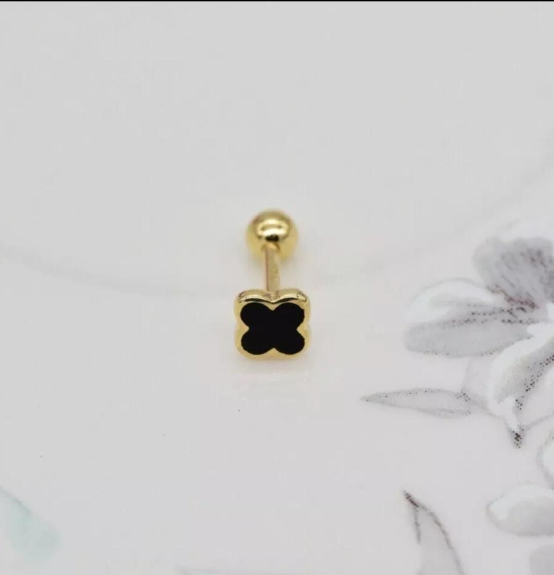 14K Solid Gold Flour Leaf Clover Stud Piercings For Women Nose Wedding Gifts For Sale 2
