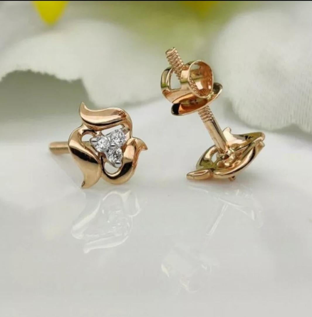 Taglio rotondo Orecchino a fiore in oro massiccio 14k Gioielli a grappolo con diamanti naturali in vendita