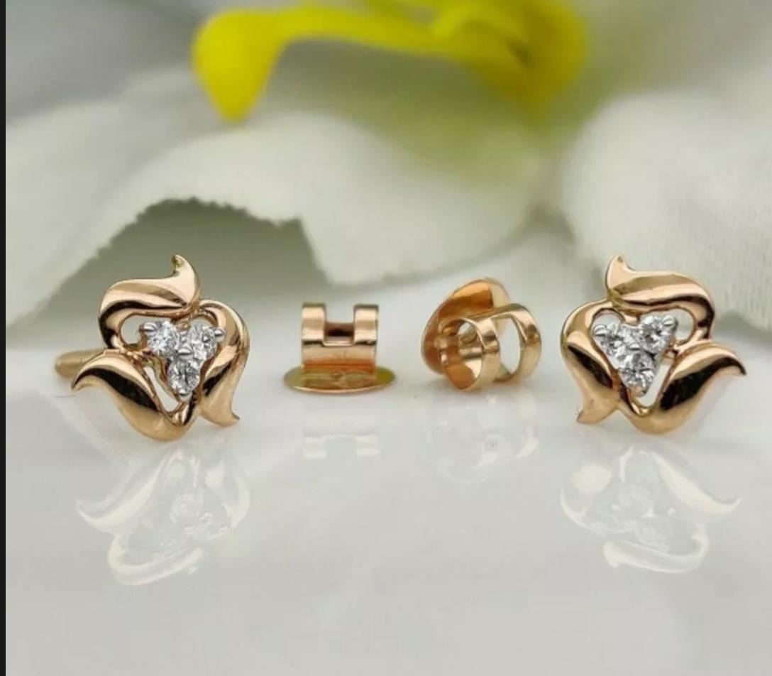 da uomo o donna Orecchino a fiore in oro massiccio 14k Gioielli a grappolo con diamanti naturali in vendita