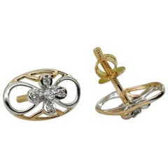 14k Solid Gold Flower Stud Earring Natural Diamond Floral Gold Earring Jewelry