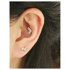 14k Solid Gold Genuine Diamond Earrings Triple Stars Threaded Piercing