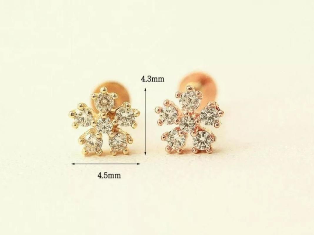 14K Solid Gold Genuine Diamond Snowflake Cartilage Flower Ear Stud Piercing Gift

Number of Diamonds
6
Shape
Snowflake
Closure
Butterfly
Size
4.3x4.5 mm Approx
Main Stone Color
White
Item Length
4.5 mm Approx
Metal
Yellow Gold
Diamond Weight
0.11
